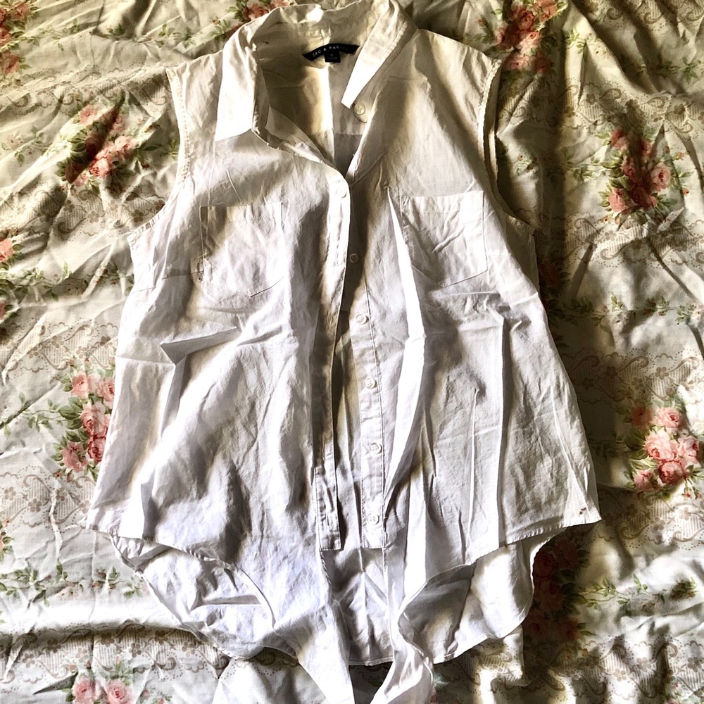 Basics White Sheer Tie Button up Blouse